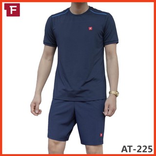 Bộ cộc Thể thao Không cổ Nam, Áo Phông cổ tròn kèm quần Short gió Thể thao Fasvin AT225