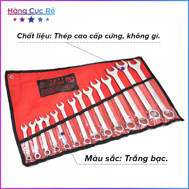 Bộ Cờ lê 14 chi tiết có 2 đầu 8mm-24mm - Chất liệu thép không gỉ bền bỉ kèm túi đựng cao cấp - Shop Hàng Cực Rẻ