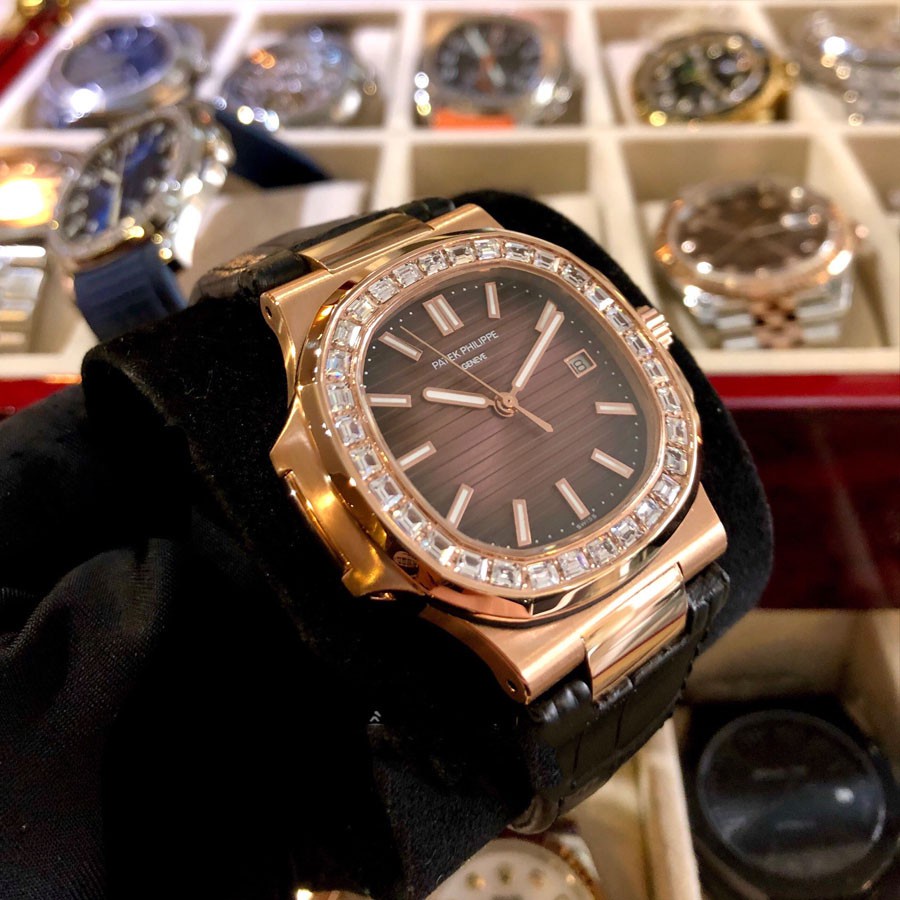 Đồng hồ Nam Patek máy nhật chạy cơ Automatic vuông vành đá size 41-42mm màu cafe