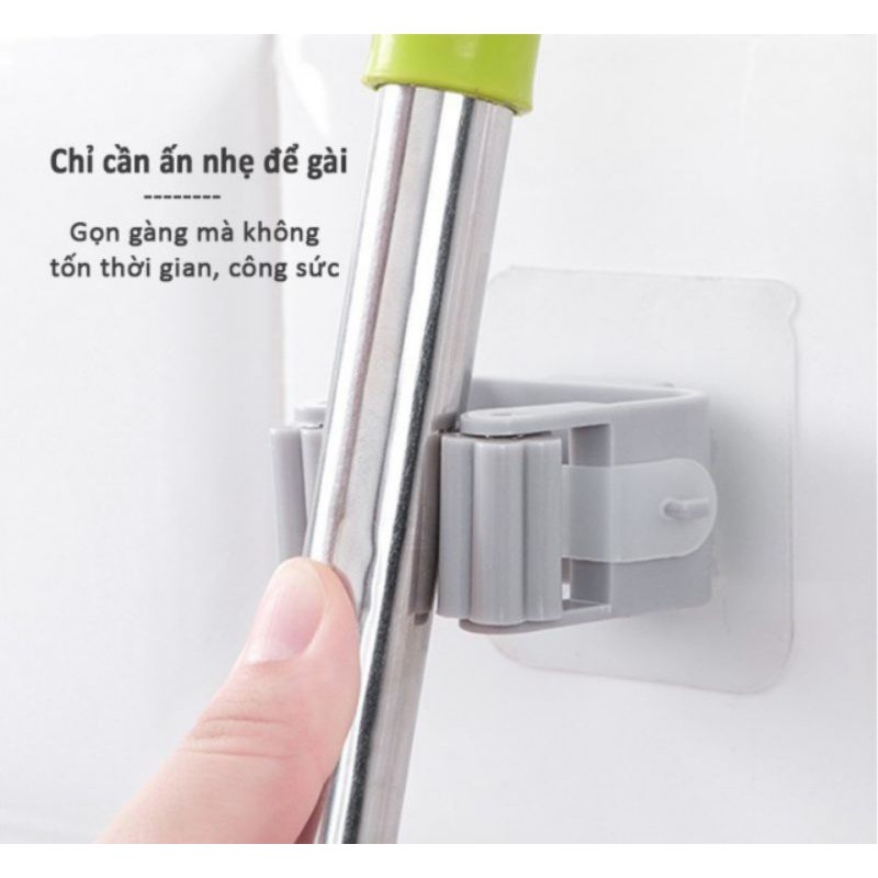 Combo 2 Móc treo chổi, móc kẹp chậu nhà tắm dán tường siêu dính