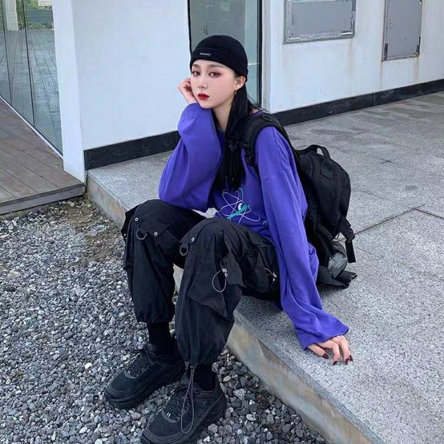 Quần jogger unisex túi hộp phối khoen kim loại phong cách đường phố hiphop