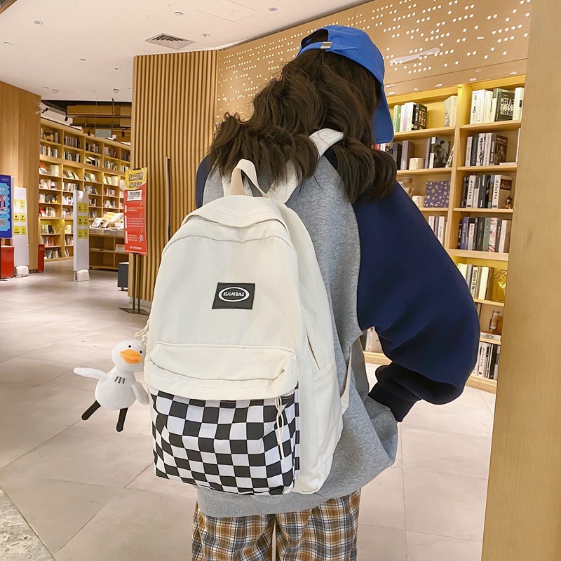 Balo Đi Học Họa Tiết Sọc Caro Dễ Thương Phong Cách Nhật Bản