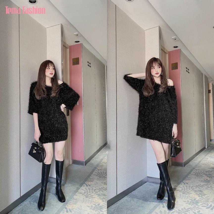 [Mã WARUN27 giảm 12k đơn 99k] Váy Lông Nữ Cổ Tròn TEMA - Váy Nữ Tay Dài Lông Tua Rua Kèm Belt Siêu | BigBuy360 - bigbuy360.vn