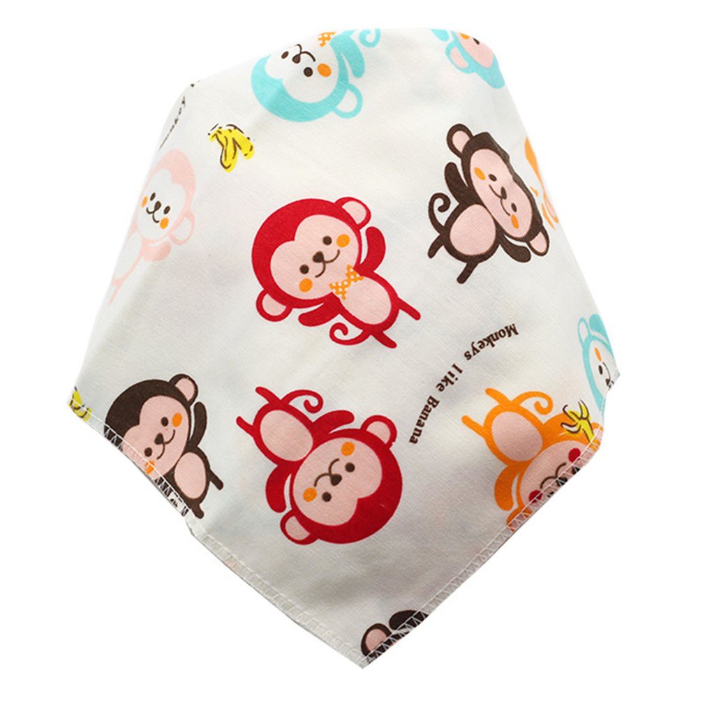 Yếm Ăn Cotton Hai Lớp Hình Tam Giác In Họa Tiết Hoạt Hình Có Nút Cài Cho Bé