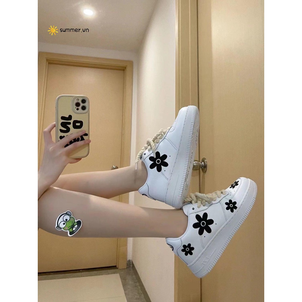 Huayue Giày Trắng Nhỏ Thoáng Khí Đế Dày Tăng Chiều Cao Thiết Kế Niche Dễ Phối Đồ Phong Cách Harajuku Mùa Hè Cho Nữ