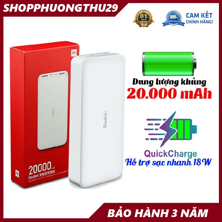 [Mã ELMS4 giảm 7% đơn 500K] Sạc dự phòng Xiaomi Redmi 20000mAh Fast Charge - 2 cổng vào-Bảo Hành 3 năm