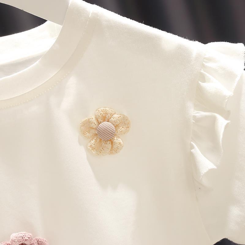 Áo Thun Tay Ngắn Hoạ Tiết Hoa Dễ Thương Cho Bé Gái