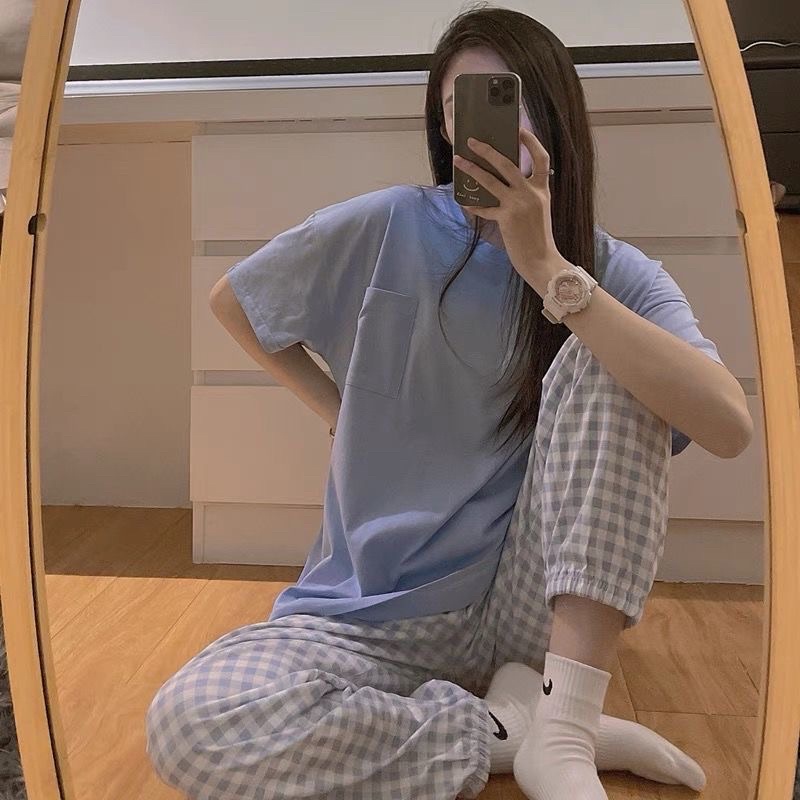 bộ kẻ dài ulzzang 3 màu . set đồ ngủ dành cho nữ 3 màu hồng , tím , xanh | BigBuy360 - bigbuy360.vn