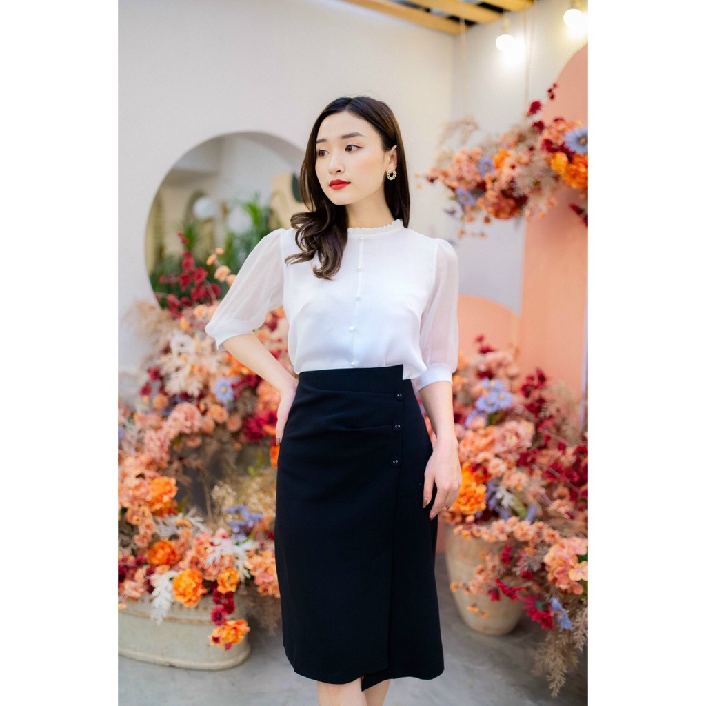 Sét áo công sở lỡ tay kèm chân váy Blue Chic size S M L- YAM Mini Store