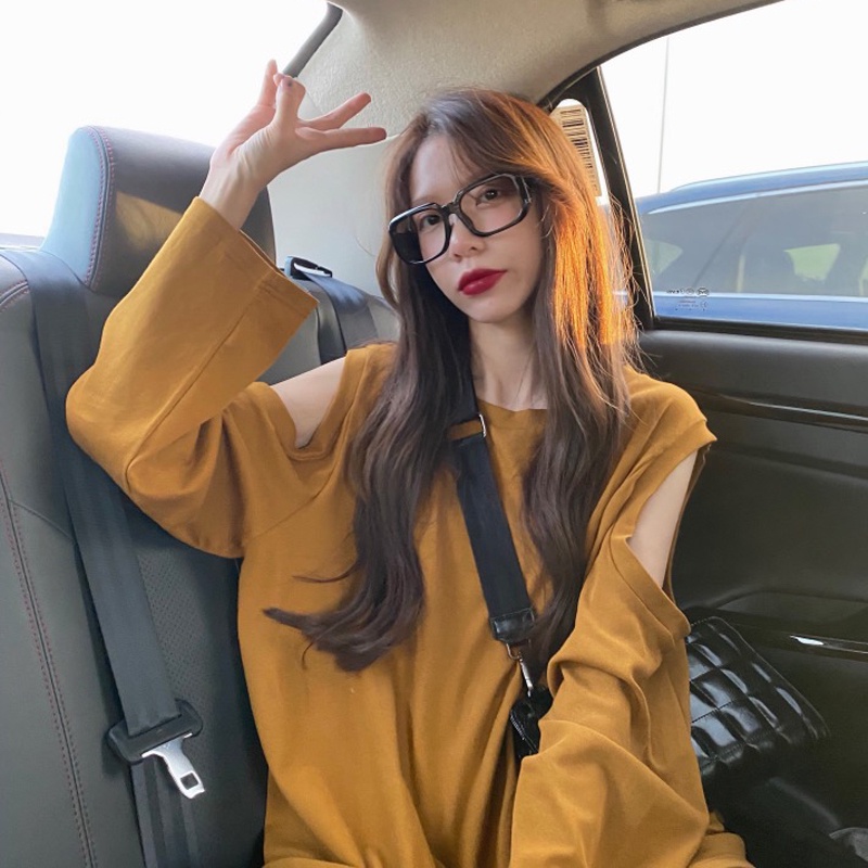 (HÀNG SẴN) Áo thun dài tay mùa thu form rộng dài cổ tròn hở khoét tay cá tính style Hong Kong