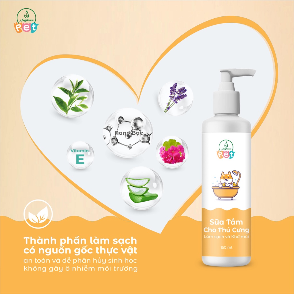 Sữa tắm cho chó mèo 150ml Julyhouse thơm mát khử mùi hôi - YOOSOO MALL