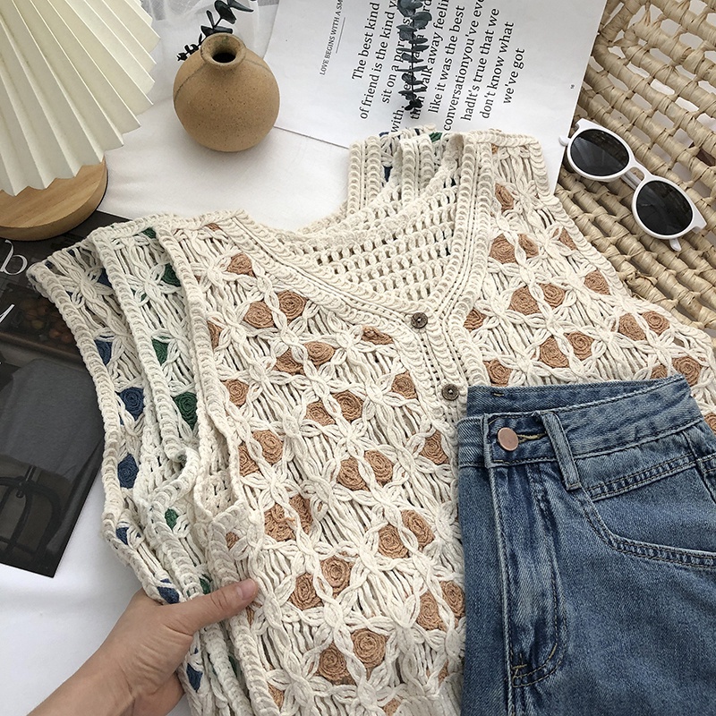 Áo Dệt Kim Sát Nách Dáng Ngắn Cổ Chữ V Phong Cách Hàn Quốc