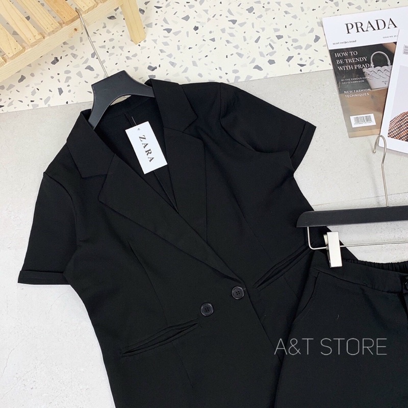 Set áo ngắn tay cổ vest và short Basic, Công Sở