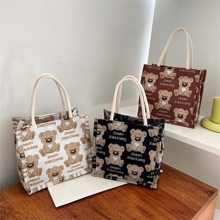 Túi Tote Vải Lanh Hai Mặt Nhỏ Gọn Thân Thiện Với Môi Trường Hình Gấu Dễ Thương Phong Cách Nhật Bản