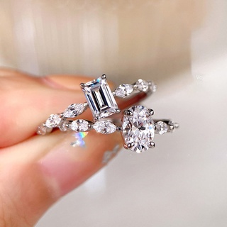  Moissanite  Nhẫn Mạ Bạc 925 Đính Kim Cương Nhân Tạo Hình Chữ Nhật & Marquise Cho Nữ 