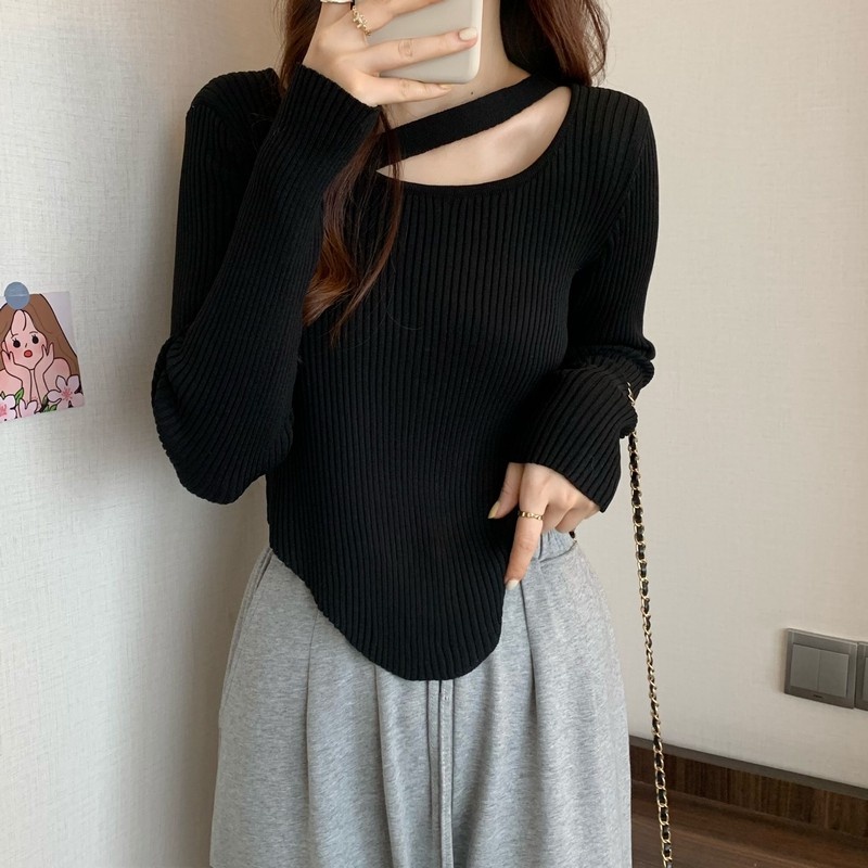 【Alice】 Áo Dệt Kim Tay Dài Hở Xương Quai Xanh Quyến Rũ Hợp Thời Trang