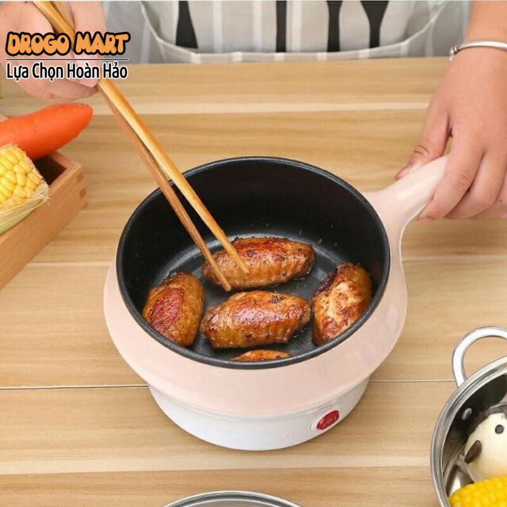 Nồi Lẩu Điện, Chiên Xào Đa Năng Kèm Giá Hấp Có Tay Cầm Tiện Dụng 18cm, Nồi Lẩu Hấp Mini 2 Tầng Cao Cấp