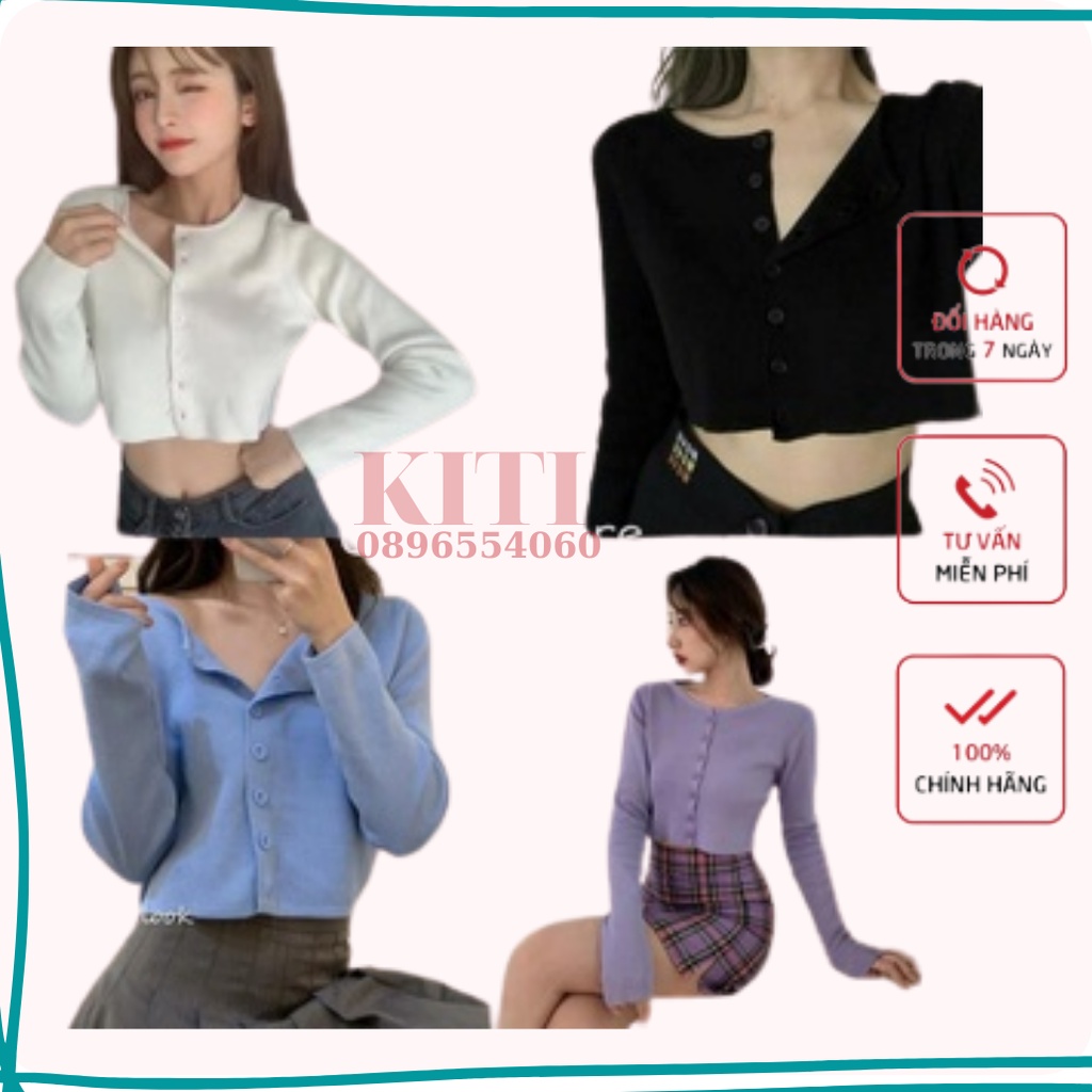 Áo Croptop YAN Cổ Tim Tay Dài Phối Khuy Unisex (7 MÀU) CAM KẾT KHÔNG XÙ LÔNG