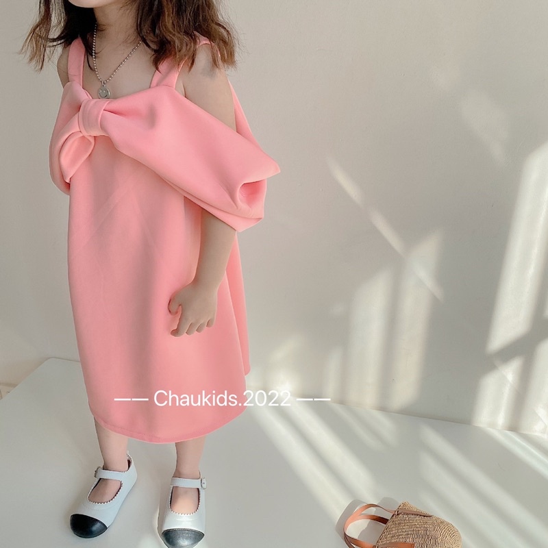 Váy đầm liền hồng nơ xinh yêu cho bé gái