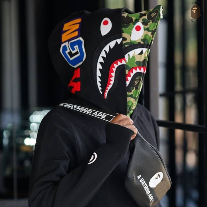 [ODER] Áo Hoodie Jacket Bape Shark fullzip Black 2 mũ Phối 3 màu Camo Green, Blue, Pink SS2021 BapeVN | BigBuy360 - bigbuy360.vn