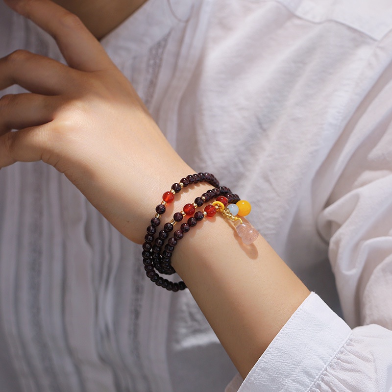 [Hàng Mới Về] Vòng Tay Đính Đá Pha Lê Mặt Trăng Ba Vòng Màu Đỏ Phong Cách Nam Tính Thời Trang Mùa Hè