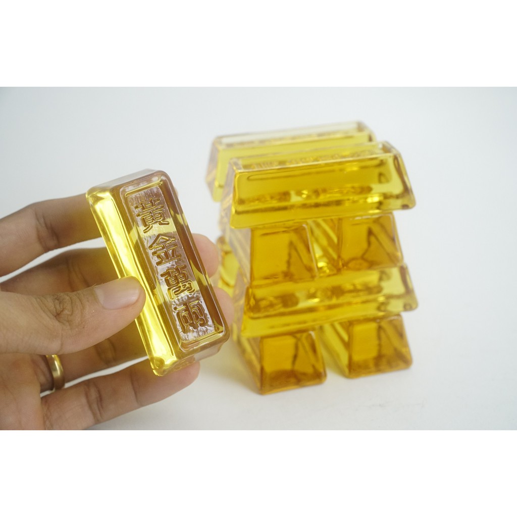 Thỏi vàng Thần Tài phong thủy chiêu tài nạp lộc lưu ly - Dài 6cm, dày 2,5cm