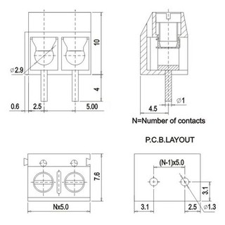 KF301-2-V Domino 2 Chân Thẳng 5.08mm Hàn PCB