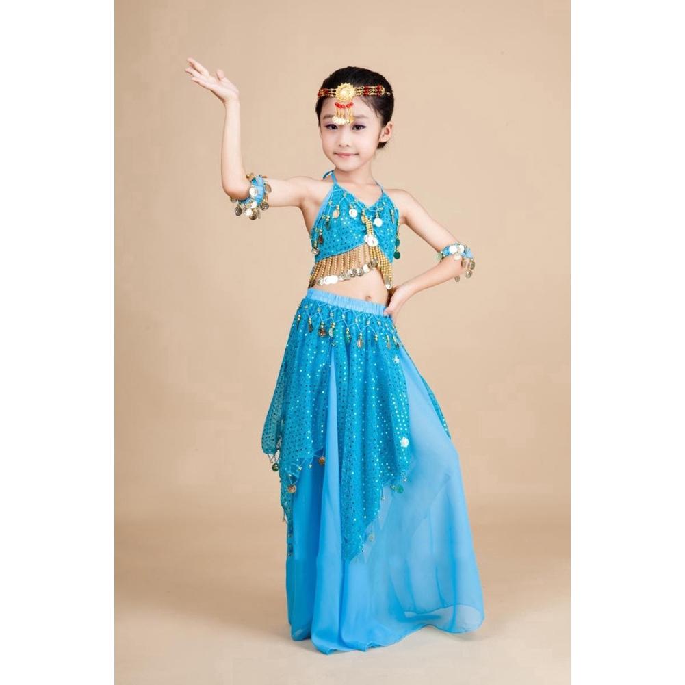 Bộ trang phục múa bụng 7 món phong cách Ấn Độ nhiều màu sắc cho bé
