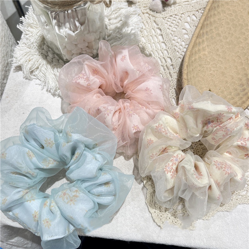 Dây Cột Tóc Lụa Organza Hai Lớp In Hoa Cỡ Lớn / Dây Buộc Tóc Đuôi Ngựa Co Giãn Thời Trang Cho Nữ