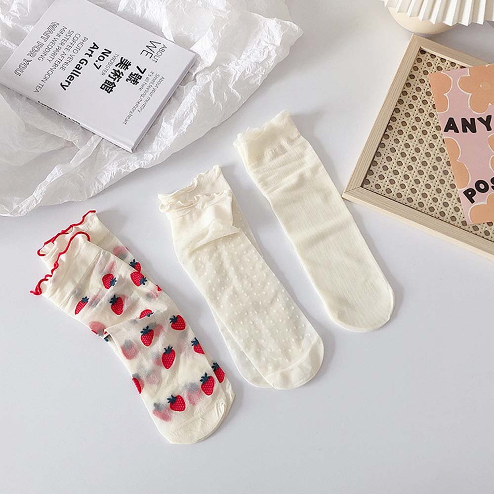 Vớ Cổ Cao Trong Suốt Thoáng Khí Họa Tiết Dâu Tây Dễ Thương Phong Cách Lolita Nhật Bản Cho Nữ | BigBuy360 - bigbuy360.vn