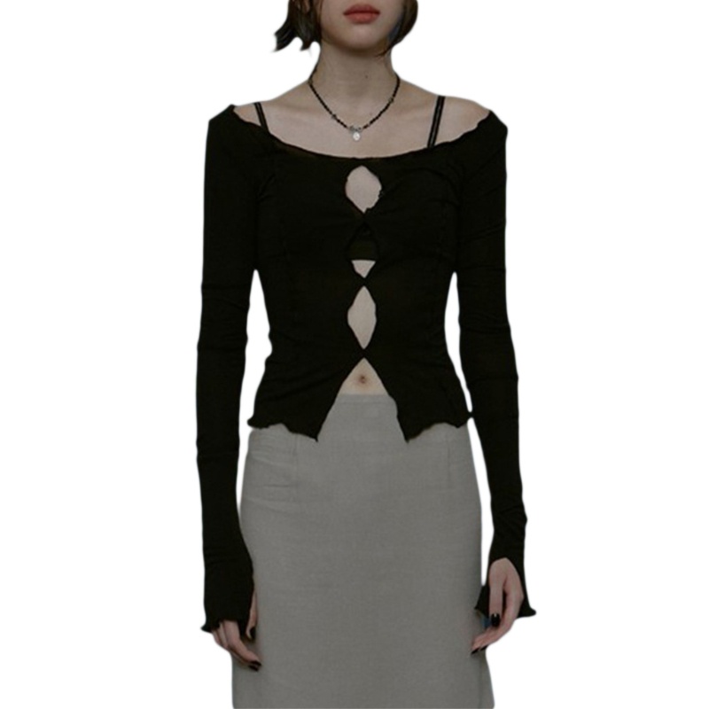 Áo Croptop Trễ Vai Tay Dài Màu Sắc Trơn Thời Trang Mùa Thu Dành Cho Nữ