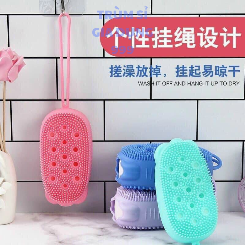 bông tắm silicon hai mặt hình chuột kiễu dáng dễ thương, Bông tắm silicon tạo bọt massage có dây treo