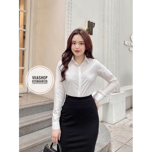 (Size 40-60kg) Sơ mi công sở nữ dài tay có nẹp che cúc không nhăn