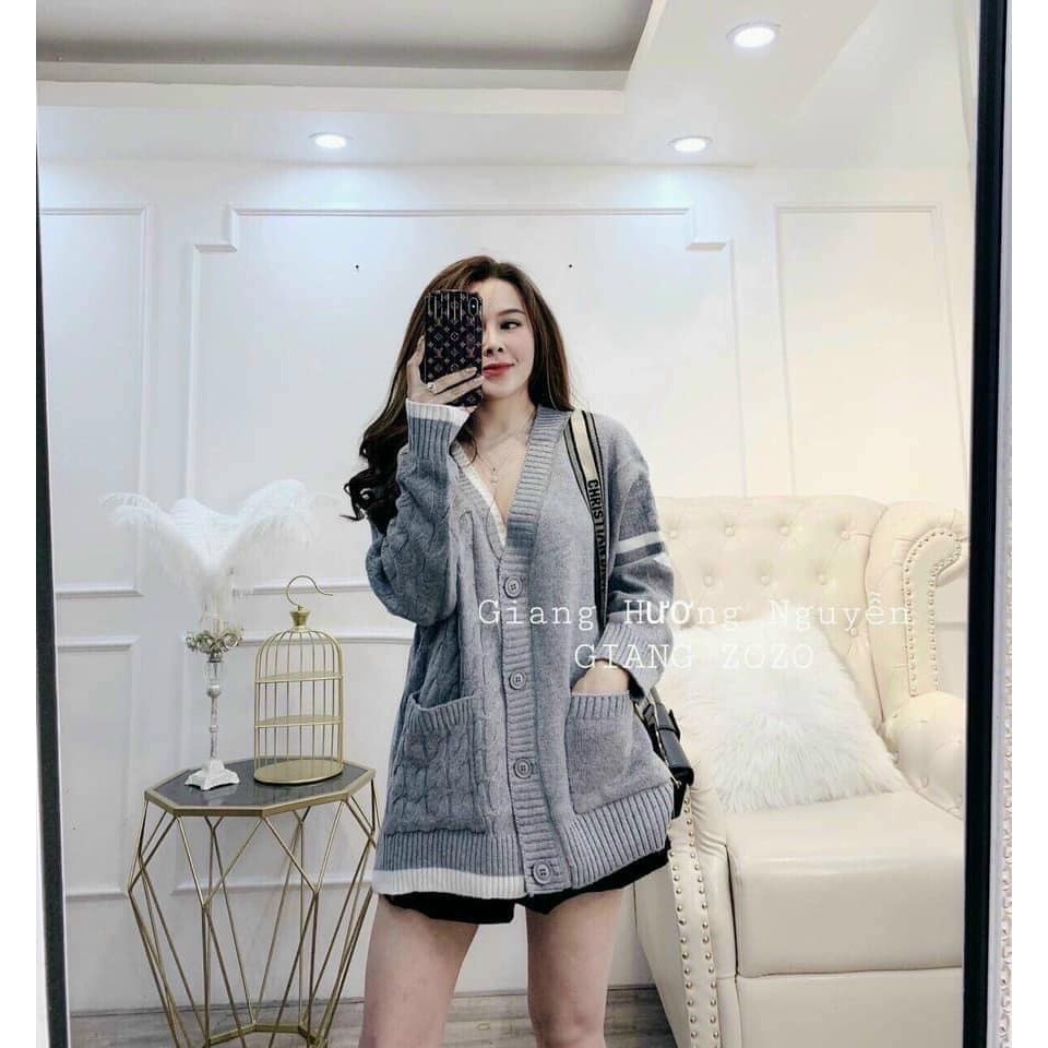 Áo cadigan len xám Huy hiệu ( kèm ảnh thật)