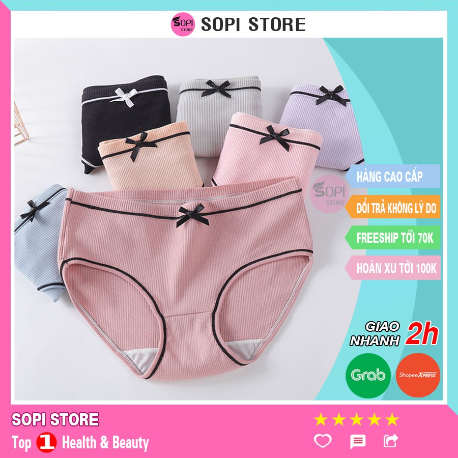 Quần lót nữ dễ thương gân tăm đính nơ, quần chip nữ kiểu Nhật thoáng khí QLH2 - Sopi Store | BigBuy360 - bigbuy360.vn