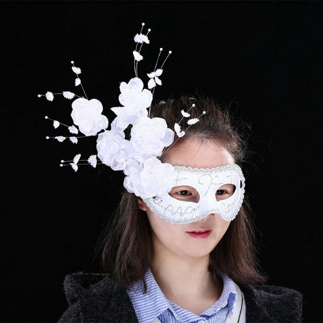 Mặt nạ hóa trang Halloween nữ nửa mặt hoa trắng