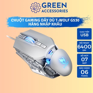 Chuột chơi game T-WOLF G530 6400DPI Kết nối USB - Dây dù 1.5m - 7 nút - LED 7 màu - Bảo Hành 6 Tháng