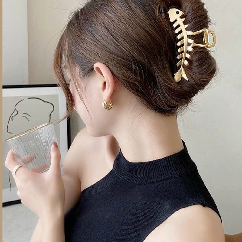 Kẹp Tóc Kim Loại Hình Xương Cá Phong Cách Hàn Quốc