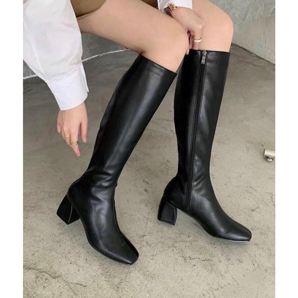 Giày bốt đùi cao cổ da  trơn mềm khóa kéo cao cấp , Boot đế vuông 5cm em này đi lên chân thì hết ý luôn nha các nàng
