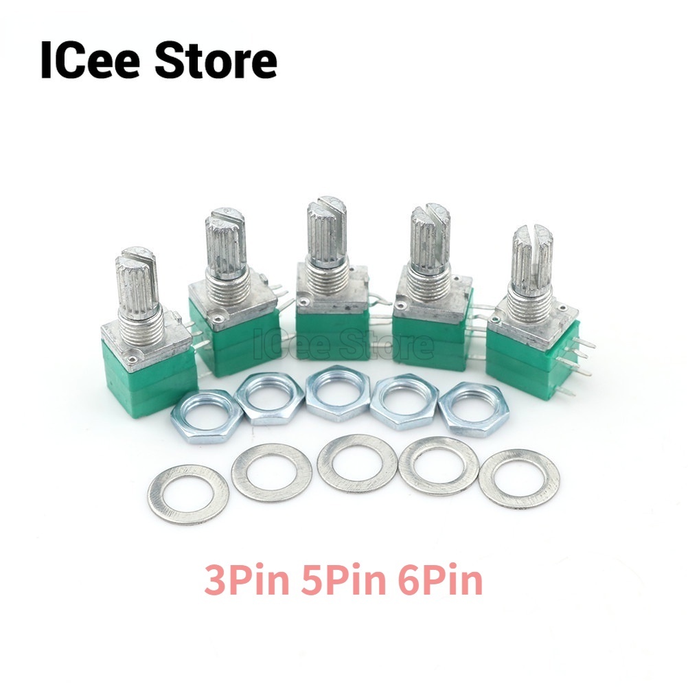 Set 5 Chiết Áp RK097 3Pin 5Pin 6Pin RK097N B5K 5K 10K 20K 50K 100K Kèm Công Tắc Âm Thanh 15mm