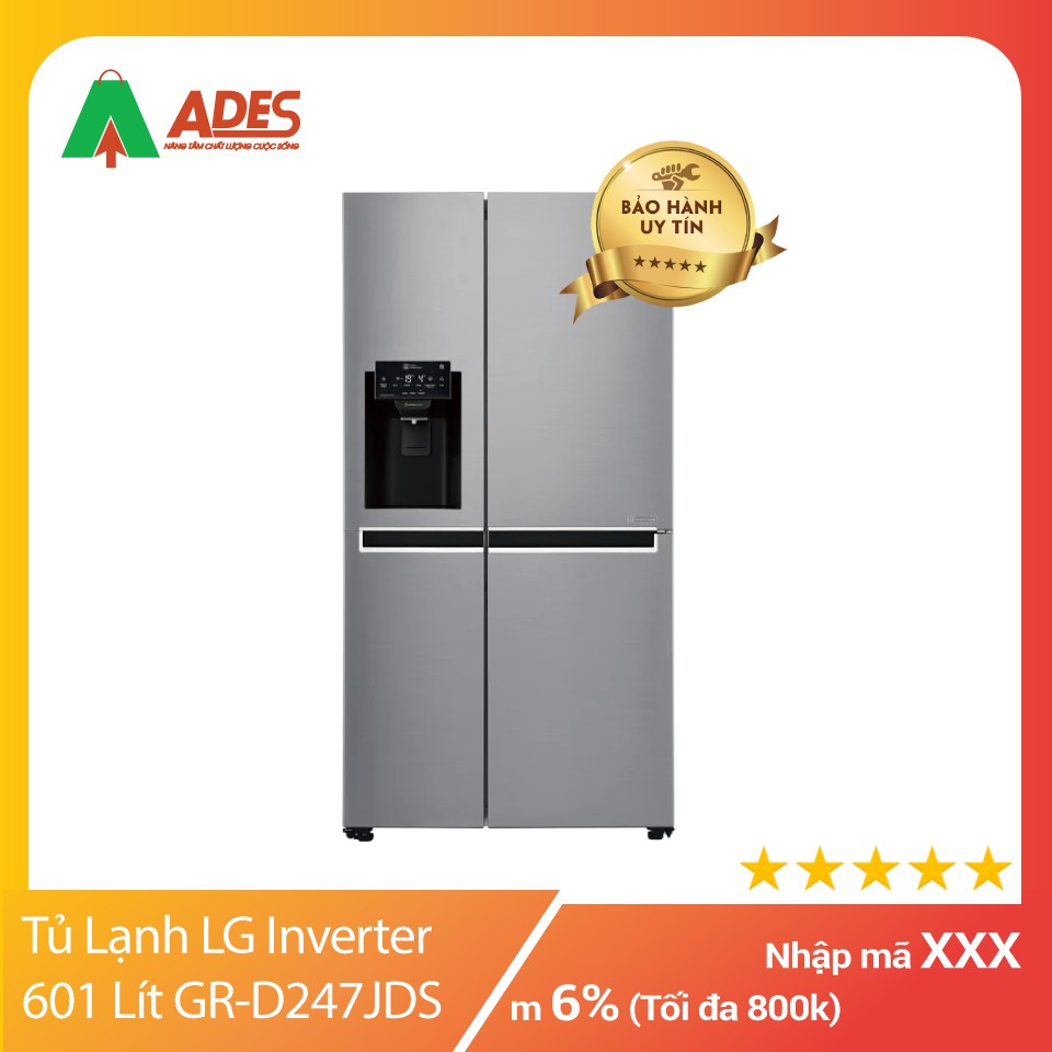 Tủ Lạnh LG Inverter 601 Lít GR-D247JDS - Phân phối chính hãng - Bảo hành 12 Tháng - Hỗ trợ vận chuyển lắp đặt (có phí)