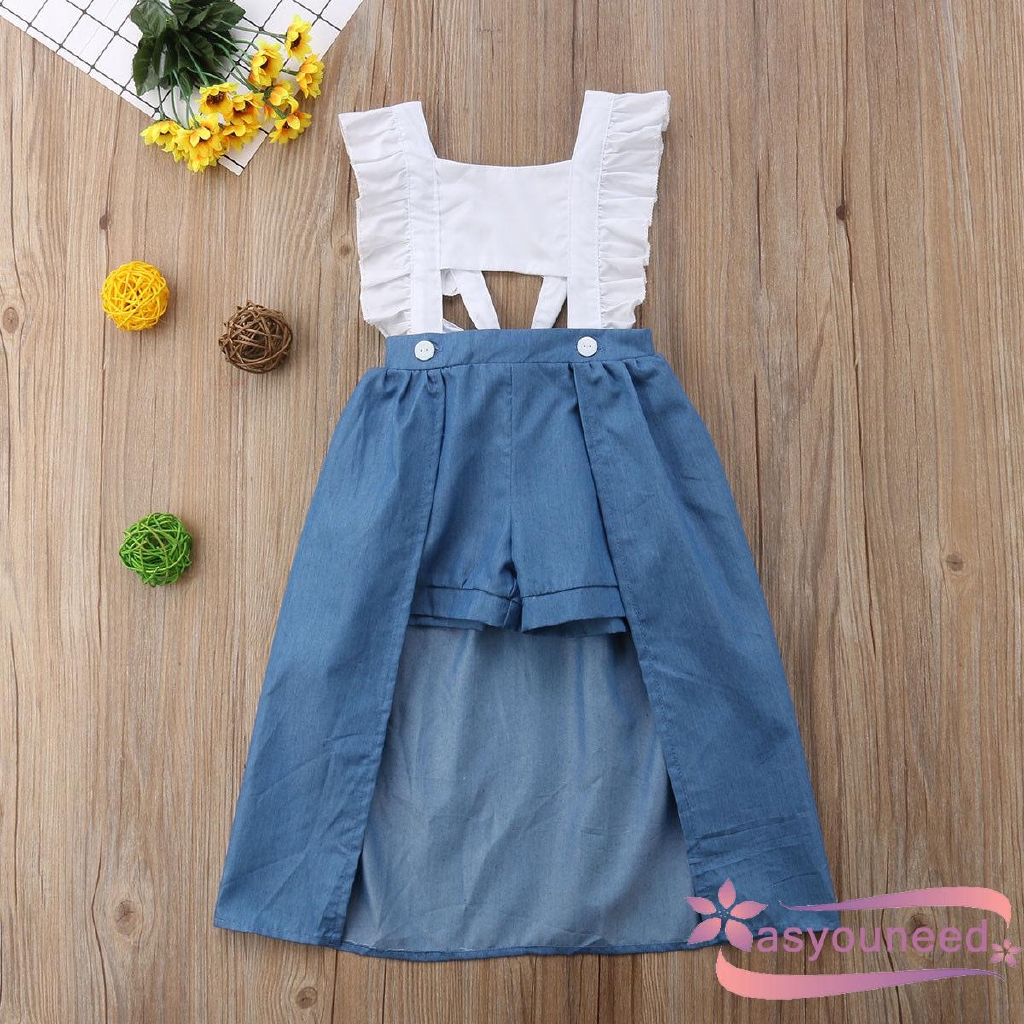 Quần short denim phối váy dài thời trang cho bé