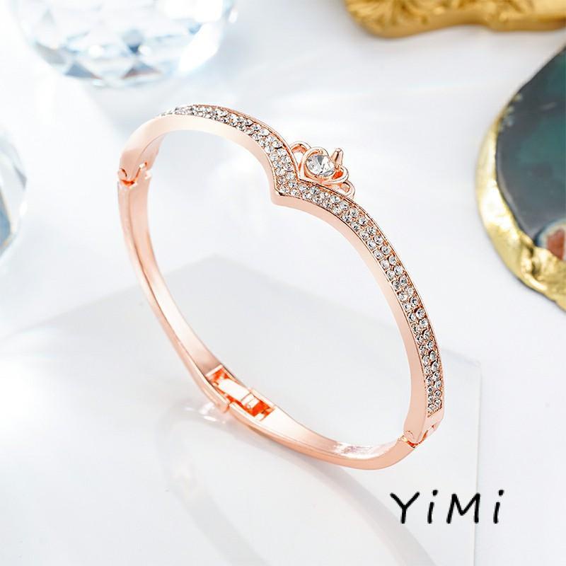 【Chất lượng sang trọng】Vòng Tay Đính Đá Kim Cương Hình Vương Miện Trái Tim Thời Trang Cho Nữ