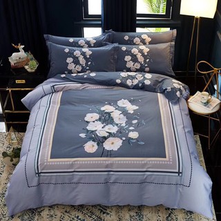 Bộ bức họa hoa cỏ set chăn ga gối 4 món cotton living 100% hàn quốc