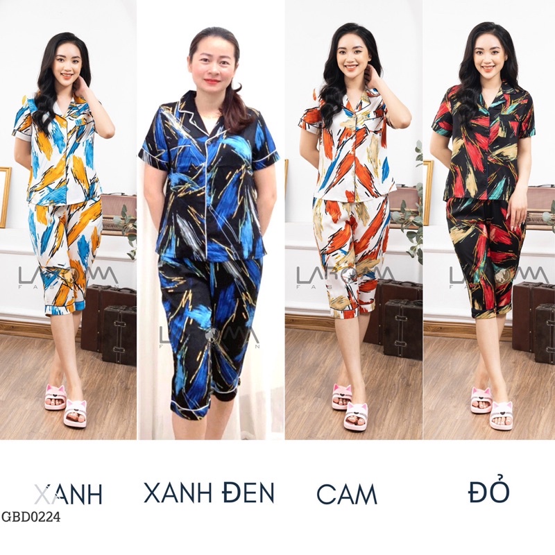 Bộ đồ Pijama Nữ Laroma Hoạ tiết chất lụa satin Nhật cao cấp
