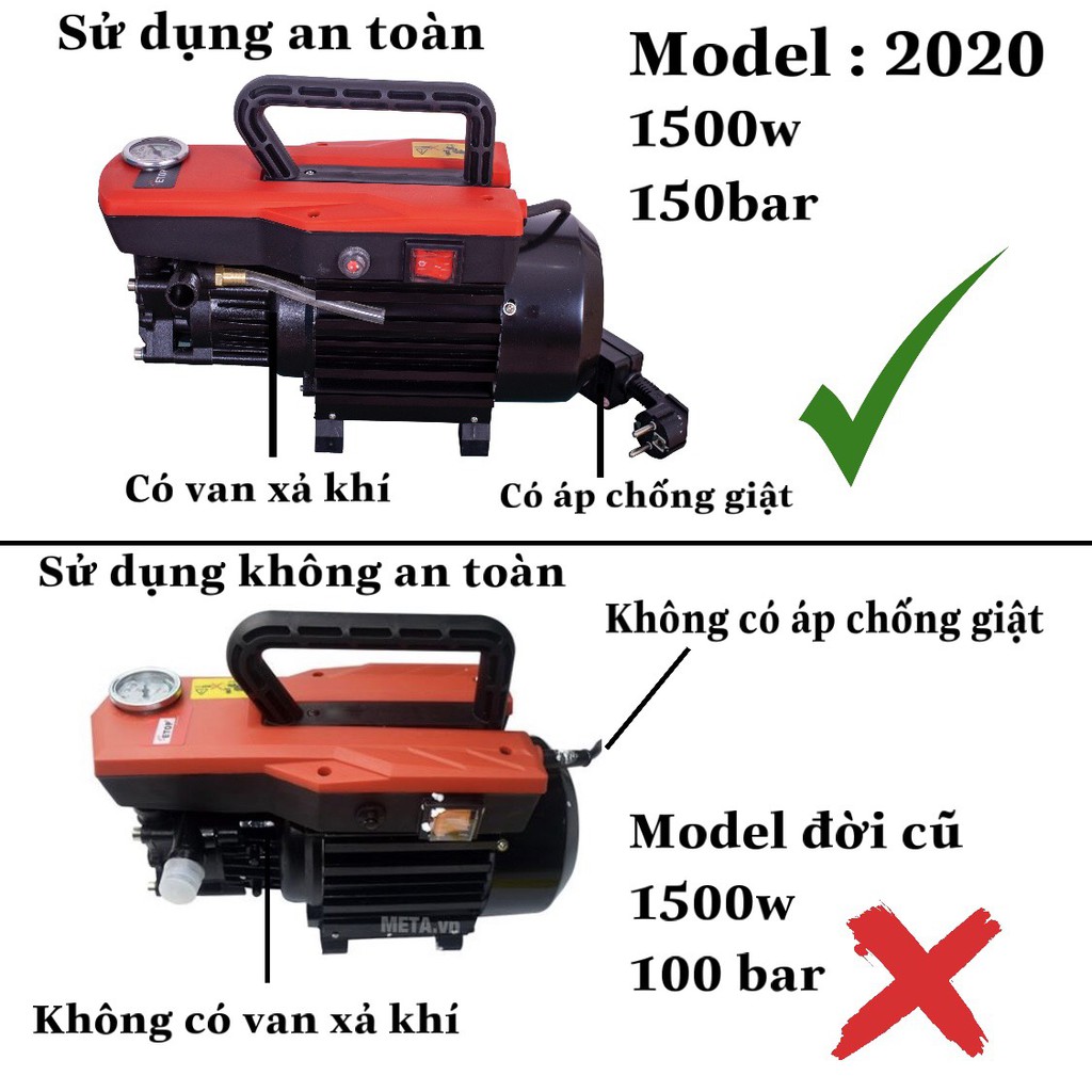 Máy rửa xe - Máy rửa xe cao áp Etop-  CÓ ÁP CHỐNG GIẬT - Chống gây tiếng ồn- Công suất chuẩn 1500W