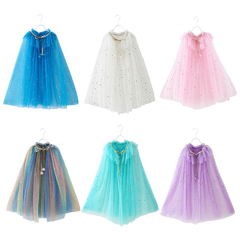 Girls Rainbow Sequins Cape Cloak Costume Drawstring Tulle  Sleeping Beauty Halloween Fancy Dress Up Mantle/Set Đồ Hóa Trang Phù Thủy Halloween Cho Bé Gái