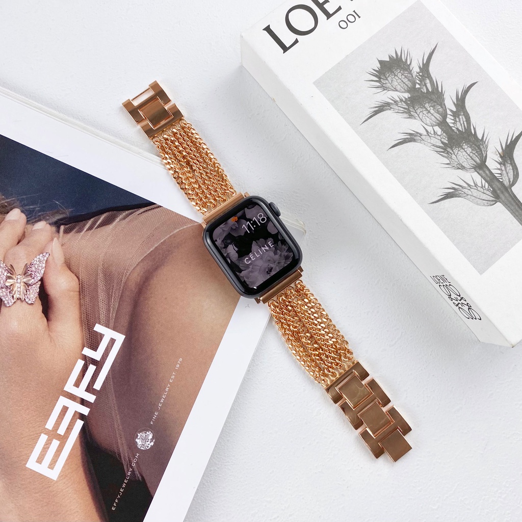 Dây Đồng Hồ Bằng Thép Không Gỉ Sang Trọng 44 40mm Cho apple watch series 7 41mm 45mm 44 40mm iwatch 6 5 4 3 band 38mm 42mm