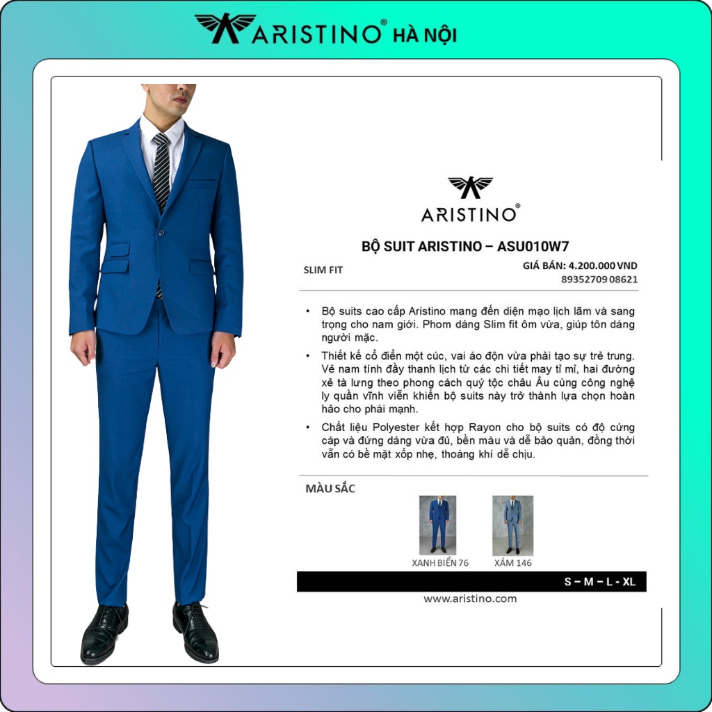 Bộ suit nam Aristino ASU010W7 kiểu dáng trẻ trung ôm vừa tôn dáng
