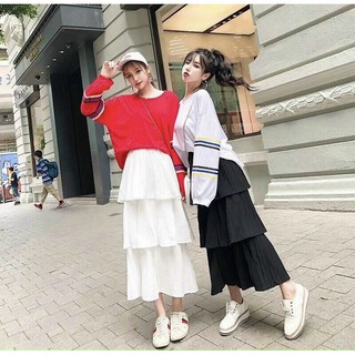 Chân Váy Dài Nhún 4 tầng phong cách